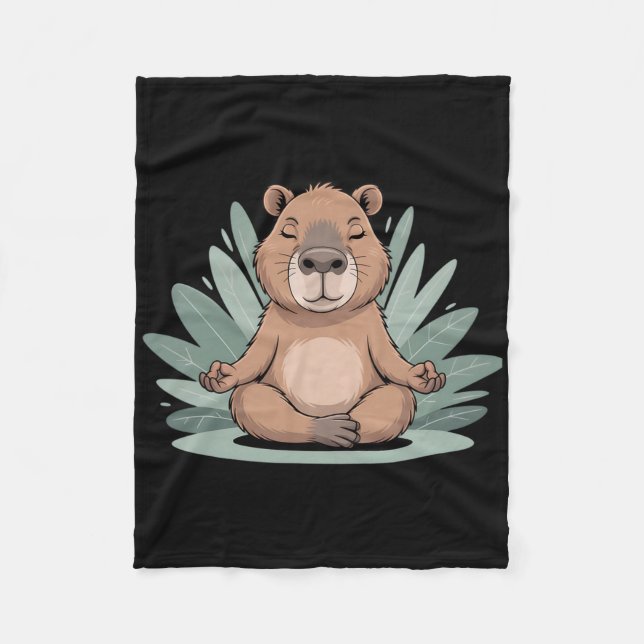Capyra Meditating Cute Yoga Tee Yogi Meditation  Fleece Blanket (Front)