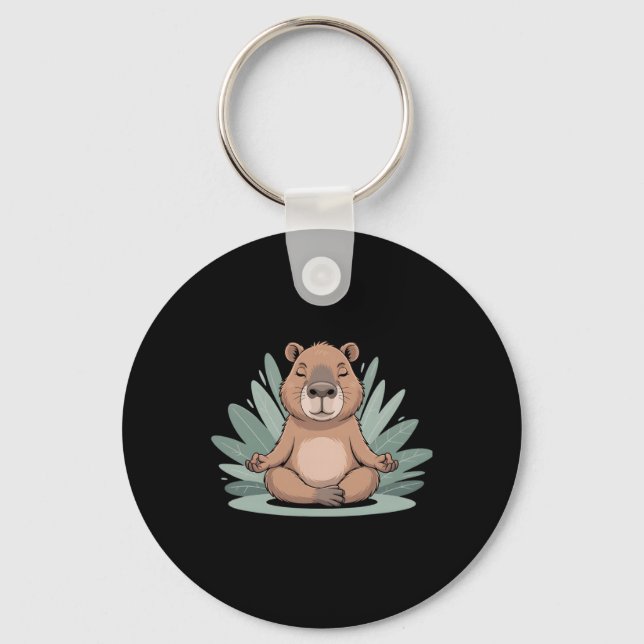 Capyra Meditating Cute Yoga Tee Yogi Meditation  Key Ring (Front)