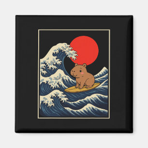 Capyra Riding Waves Under Pink Sky Funny Summer Te Magnet