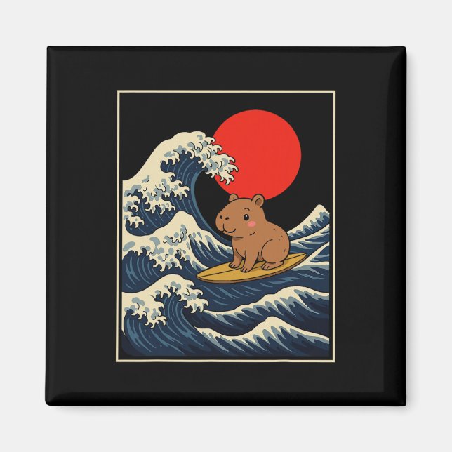 Capyra Riding Waves Under Pink Sky Funny Summer Te Magnet (Front)