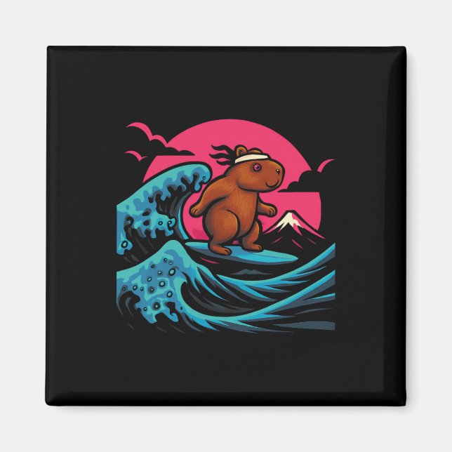Capyra Riding Waves Under Pink Sky Funny Summer Te Magnet (Front)