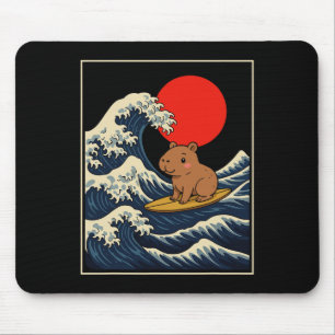 Capyra Riding Waves Under Pink Sky Funny Summer Te Mouse Pad