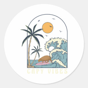 Capyra Surfing At Beach Sunset Summer Surf Capy Vi Classic Round Sticker