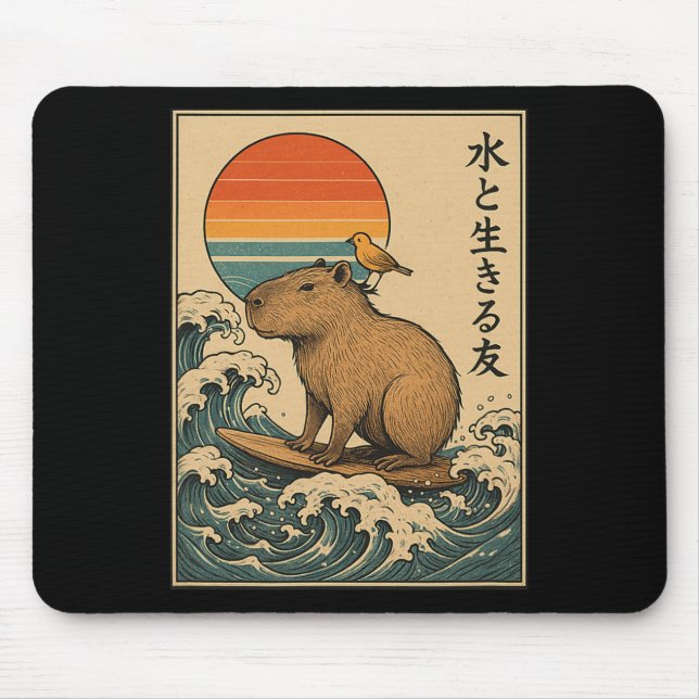 Capyra Surfing Japanese _3  Mouse Pad (Front)