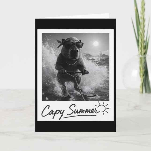 Capyra Water Skiing Summer Funny Meme  Card (Front)
