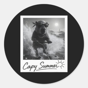 Capyra Water Skiing Summer Funny Meme Classic Round Sticker
