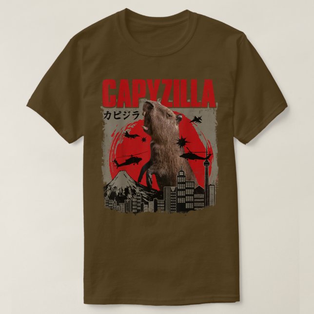 Capyzilla Funny Cute Capybara Art Japanese Sunset  T-Shirt (Design Front)