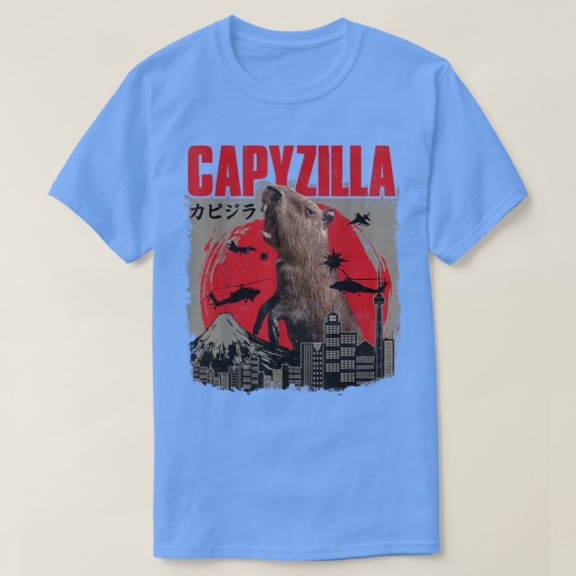 Capyzilla Funny Cute Capybara Art Japanese Sunset  T-Shirt (Design Front)