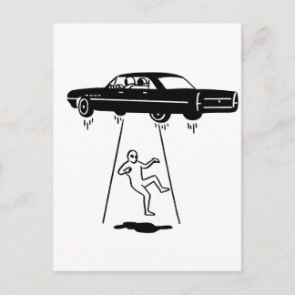 car abduction of aliens postcard