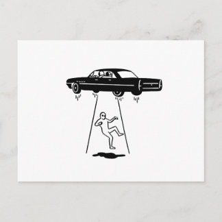 car abduction of aliens postcard