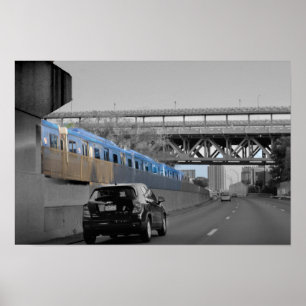Car and Train Along Highway Poster