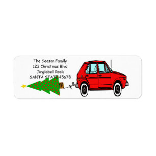 Car and tree Christmas label