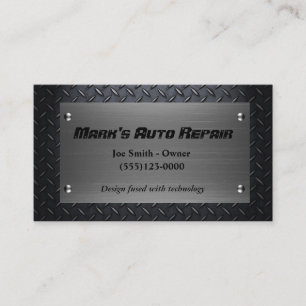 Car Auto Diamond Plate Mechanic Repair Service Business Card