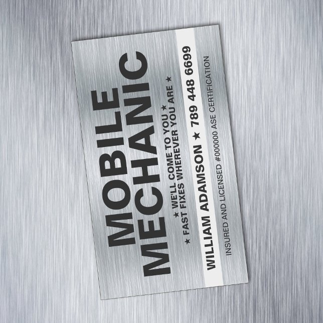 CAR / AUTO MECHANIC AUTOMOTIVE REPAIR SERVICE MAGNETIC BUSINESS CARD (local auto repair business magnets, mobile mechanic magnetic business cards, custom automotive shop )