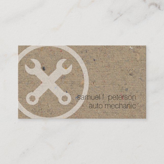 Car Auto Mechanic Wrench Icon Natural PaperTexture Business Card (Front)