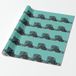 Car Blue Classic Car Birthday Wrapping Paper