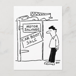 Car Boot Sale at Scrapyard Cartoon Postcard