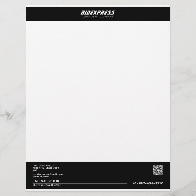 Car Business Blue Custom Letterhead (Front)