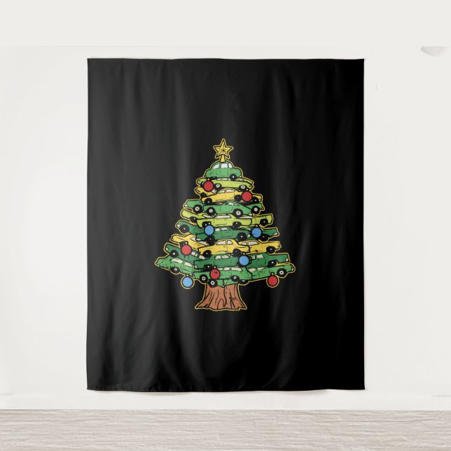 Car Christmas Tree Xmas Merry Christmas Car Tapestry (Front)