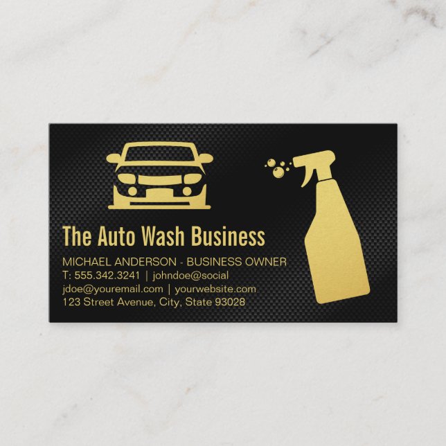 Car Cleaning Business | Carbon Fibre Texture Business Card (Front)