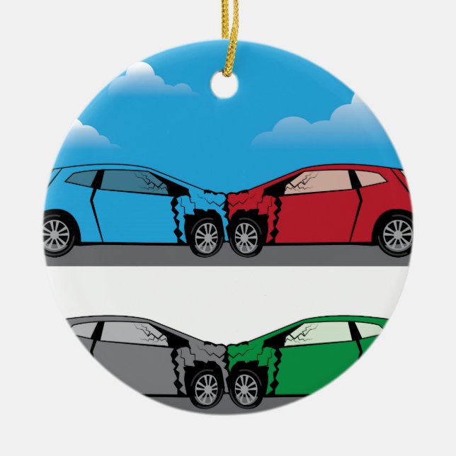 Car Crash vector Ceramic Tree Decoration (Front)