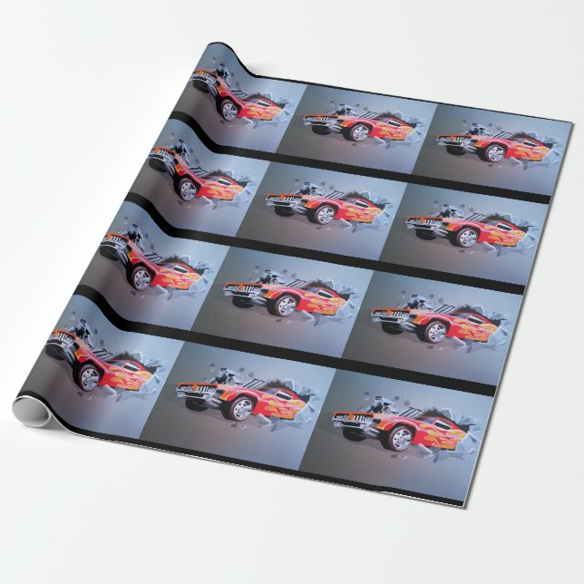Car Crashing Through Wall Wrapping Paper (Unrolled)