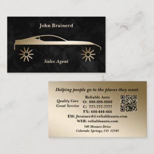 Car Dealership Velvet Black and Gold QR Code Business Card