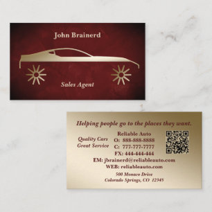 Car Dealership Velvet Crimson Red & Gold QR Code Business Card