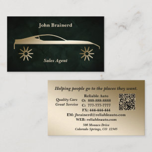 Car Dealership Velvet Emerald Green & Gold QR Code Business Card