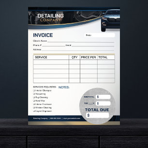 Car Detailing Auto Cleaning Services Invoice Form Notepad