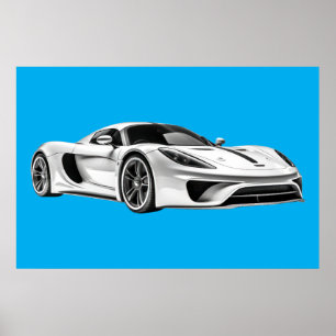 Car drawing II (BLUE BKGRD) Poster