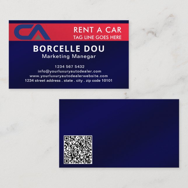 Car Driver Blue burgundy Auto Repair Rent  Business Card (Front/Back)