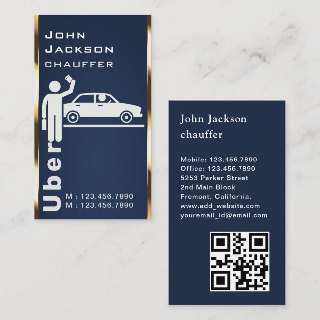 Car Driver Transport Chauffeur Modern Blue QR Code Business Card (Front/Back)