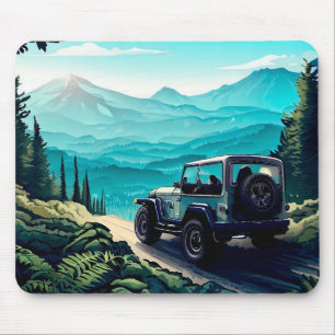 Car driving in the forest vintage style mouse pad