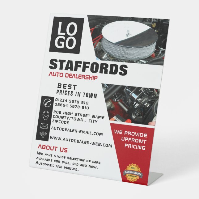 Car Engine, Auto Dealership Advertising Pedestal Sign (Front)
