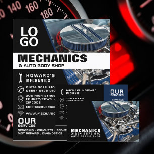 Car Engine, Auto Mechanic & Repairs Advertising Flyer