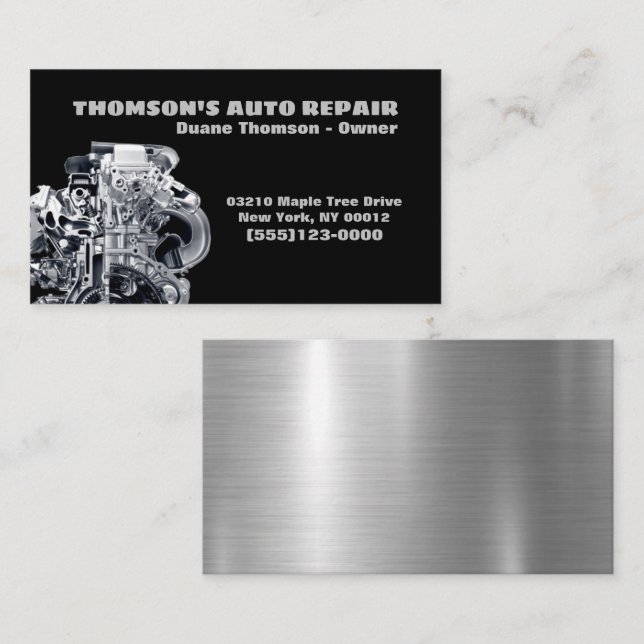  Car Engine Metal Design Automotive Mechanic Auto  Business Card (Front/Back)