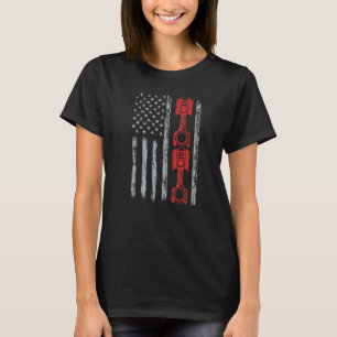 Car Enthusiast American Flag Piston Muscle Car Car T-Shirt