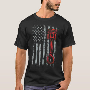 Car Enthusiast American Flag Piston Muscle Car Car T-Shirt