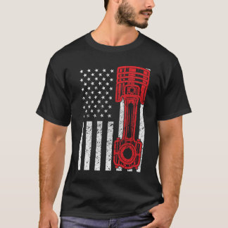 Car Enthusiast American Flag Piston Muscle Car T-Shirt