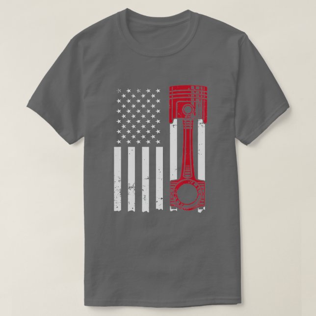 Car Enthusiast American Flag Piston Muscle Car  T-Shirt (Design Front)