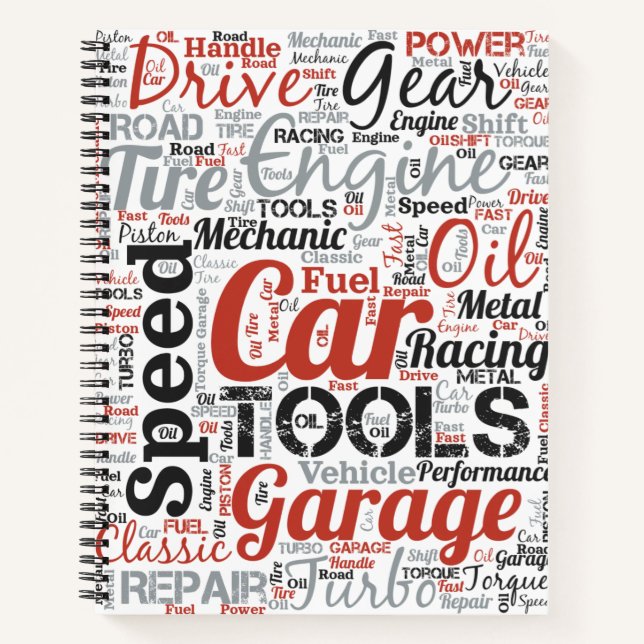Car Enthusiast Word Cloud Notebook (Front)
