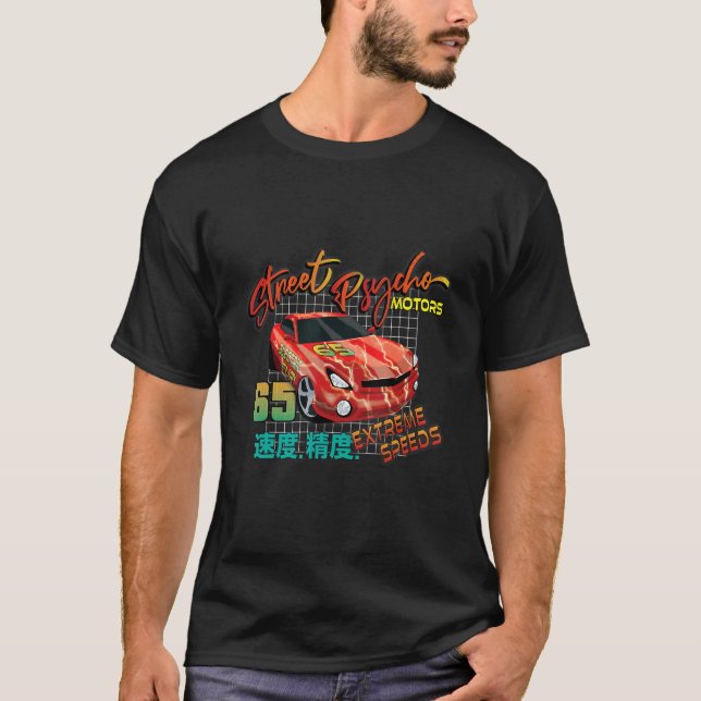 Car Fanatic Red Lightning 64 Street Psycho Motors T-Shirt (Front)