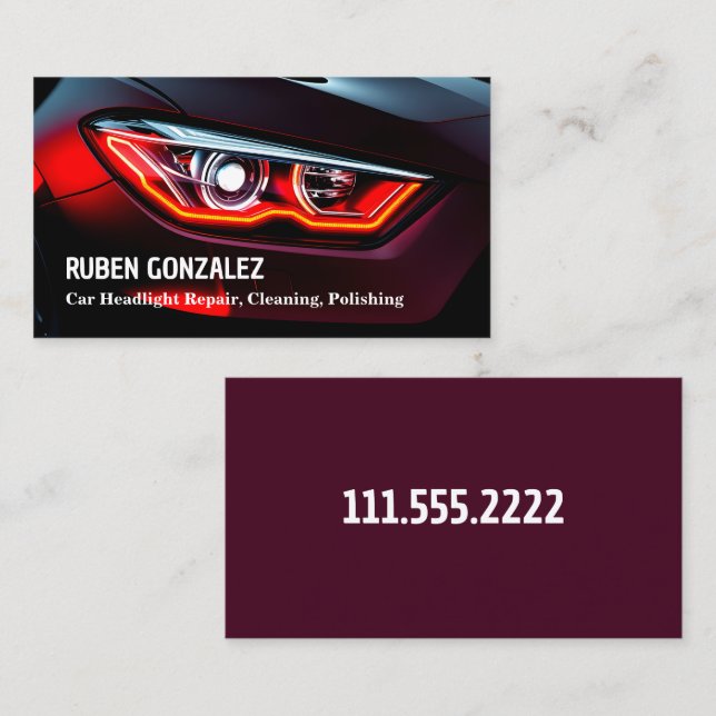 Car Headlight Restoration Detailing Business Card (Front/Back)