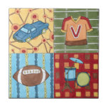 Car, Jersey, Football and Drum Kit Tile<br><div class="desc">What do a car, football, jersey and a drum kit all have in common? They each appear in this great print by Megan Meagher. This would be an amazing gift for a child or an adult who is still a kid at heart. Order a copy today!</div>