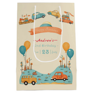 Car kids birthday theme medium gift bag