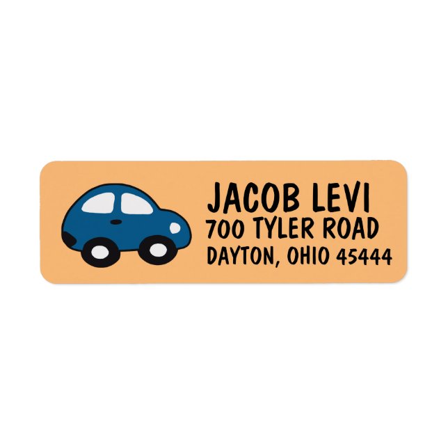 CAR KIDS BOYS Return Address Label (Front)