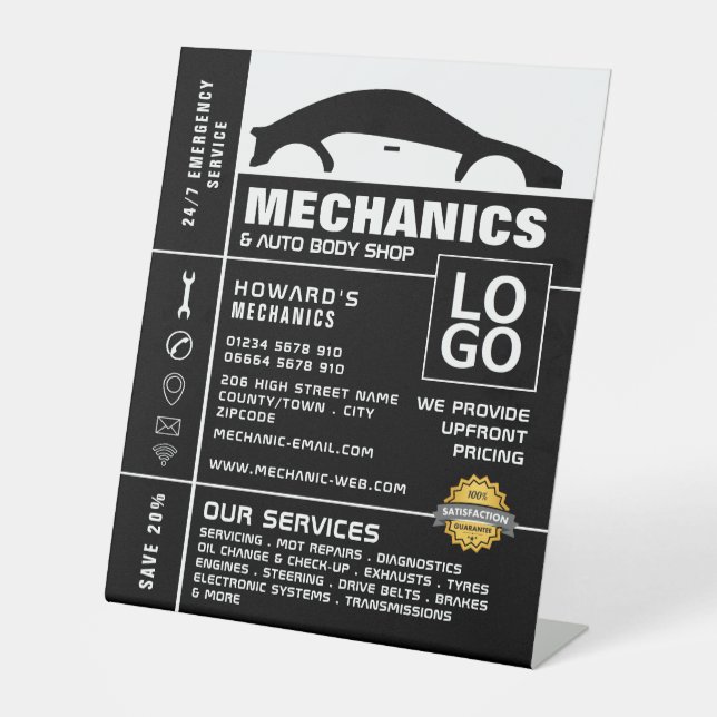 Car Logo, Auto Mechanic & Repairs Advertising Pedestal Sign (Front)