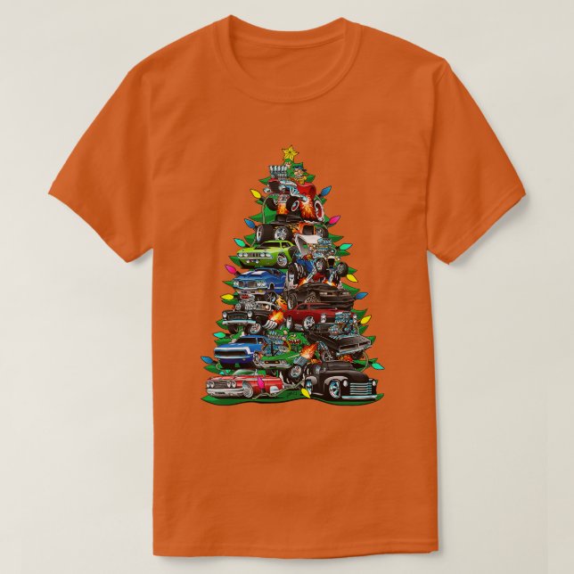 Car Madness Christmas Tree Classic Muscle Cars and T-Shirt (Design Front)
