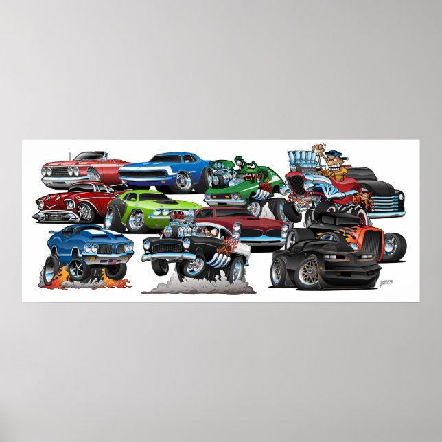 Car Madness! Muscle Cars and Hot Rods Cartoon Poster (Front)